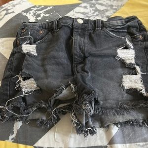 Black distress, rewash jean shorts